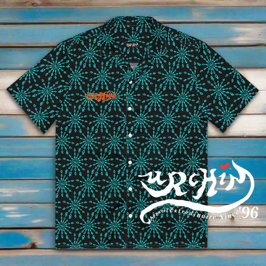 URCHIN 'U FIREWORK'. BLUE/NIGHT Unisex button shirt. Multiple Sizes.