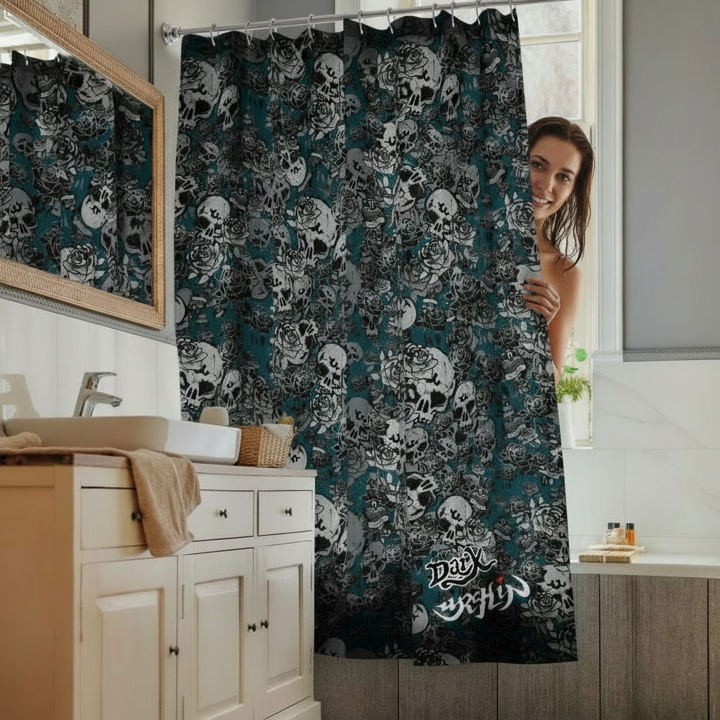 URCHIN 'Skull Storm' 'Blueberry' ( Blue) Shower curtain