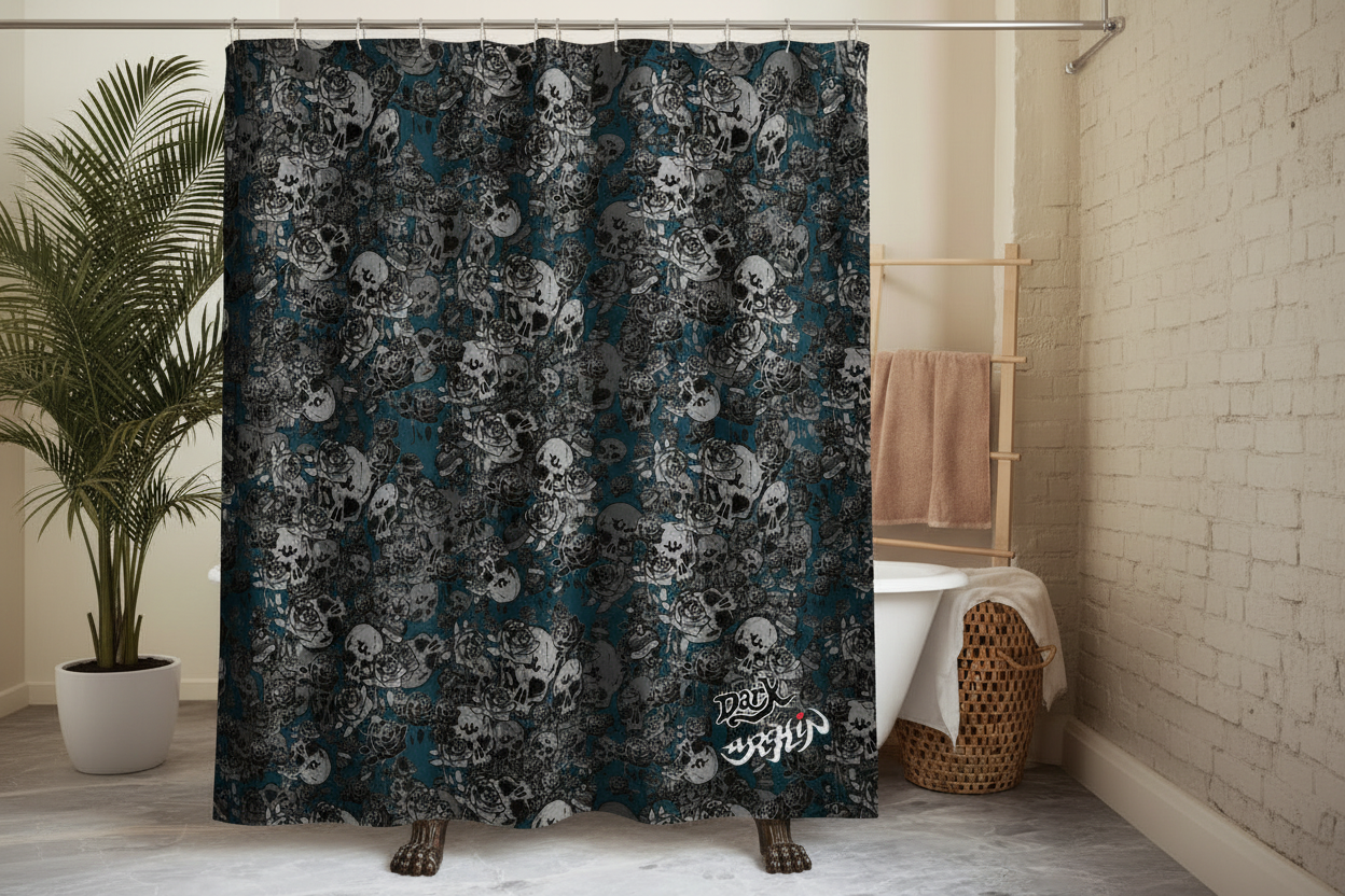 URCHIN 'Skull Storm' 'Blueberry' ( Blue) Shower curtain