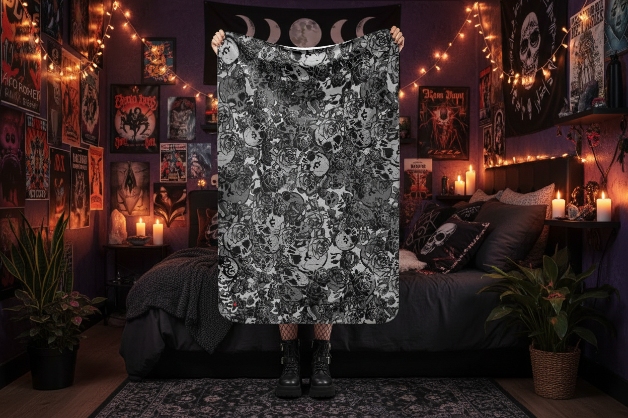 DARK URCHIN SKULL STORM 'METAL' Sherpa blanket