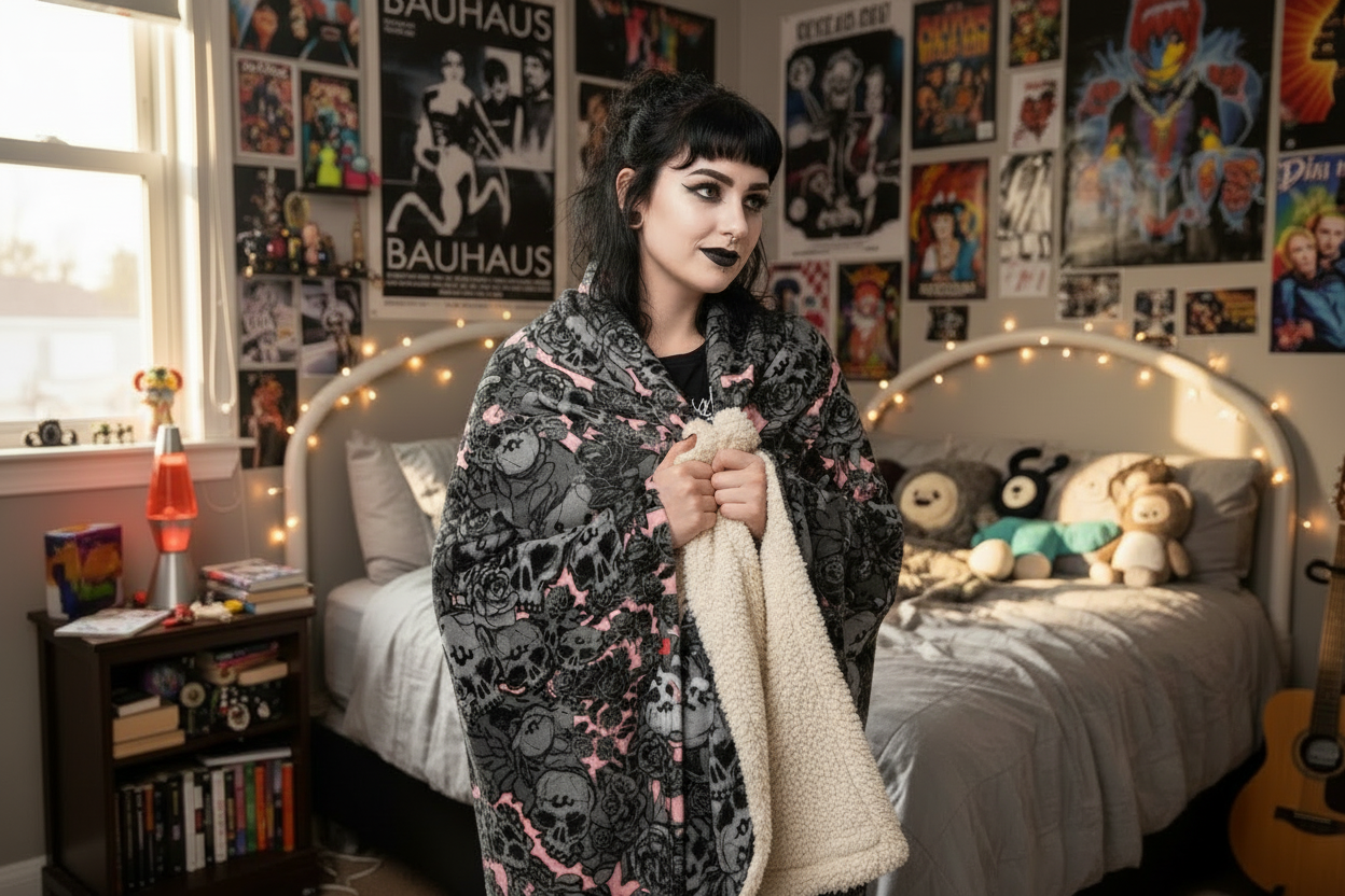 DARK URCHIN SKULL STORM 'CORAL' Sherpa blanket