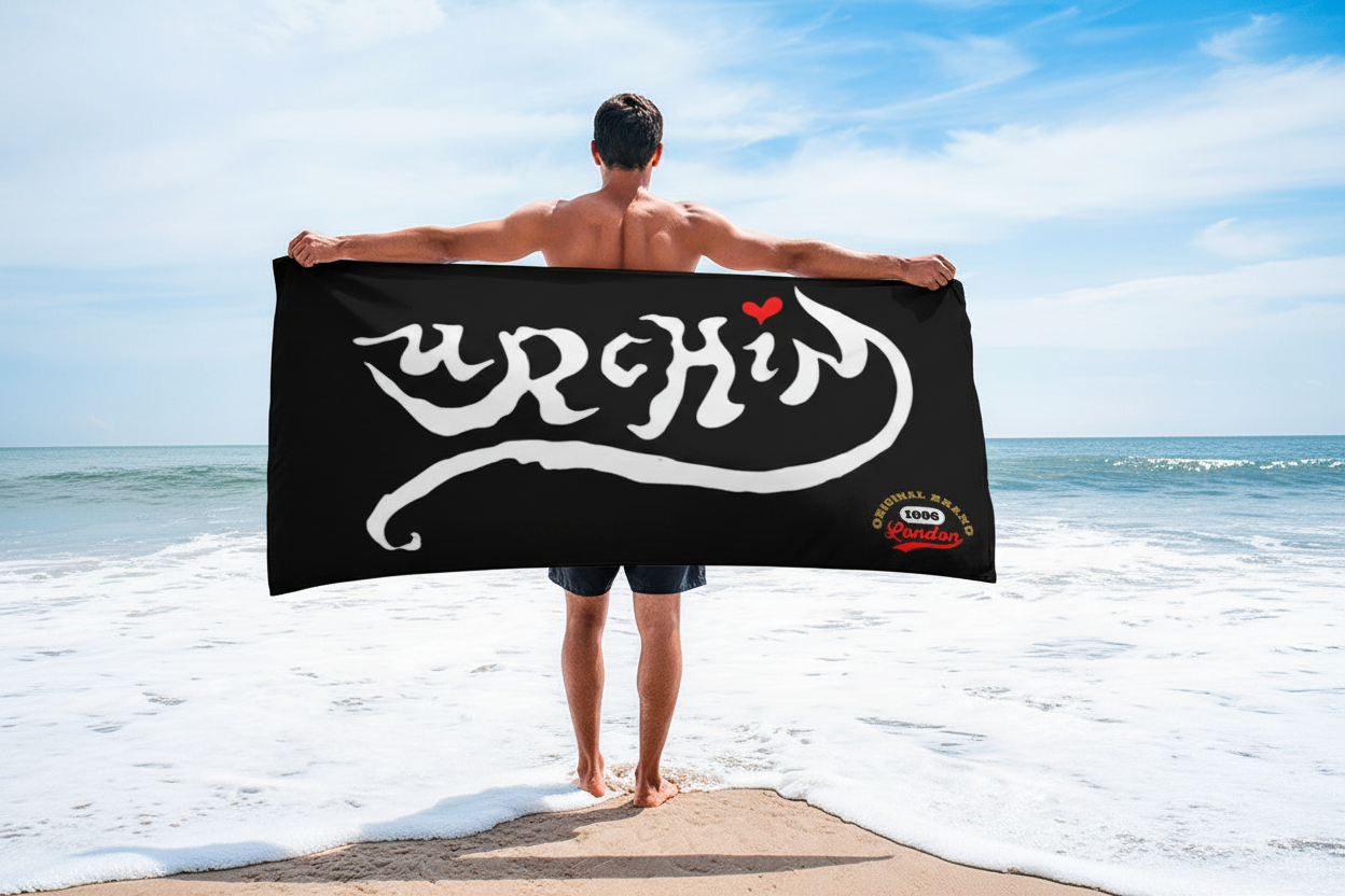 URCHIN Big Logo Towel. Black and White. Cotton Mix