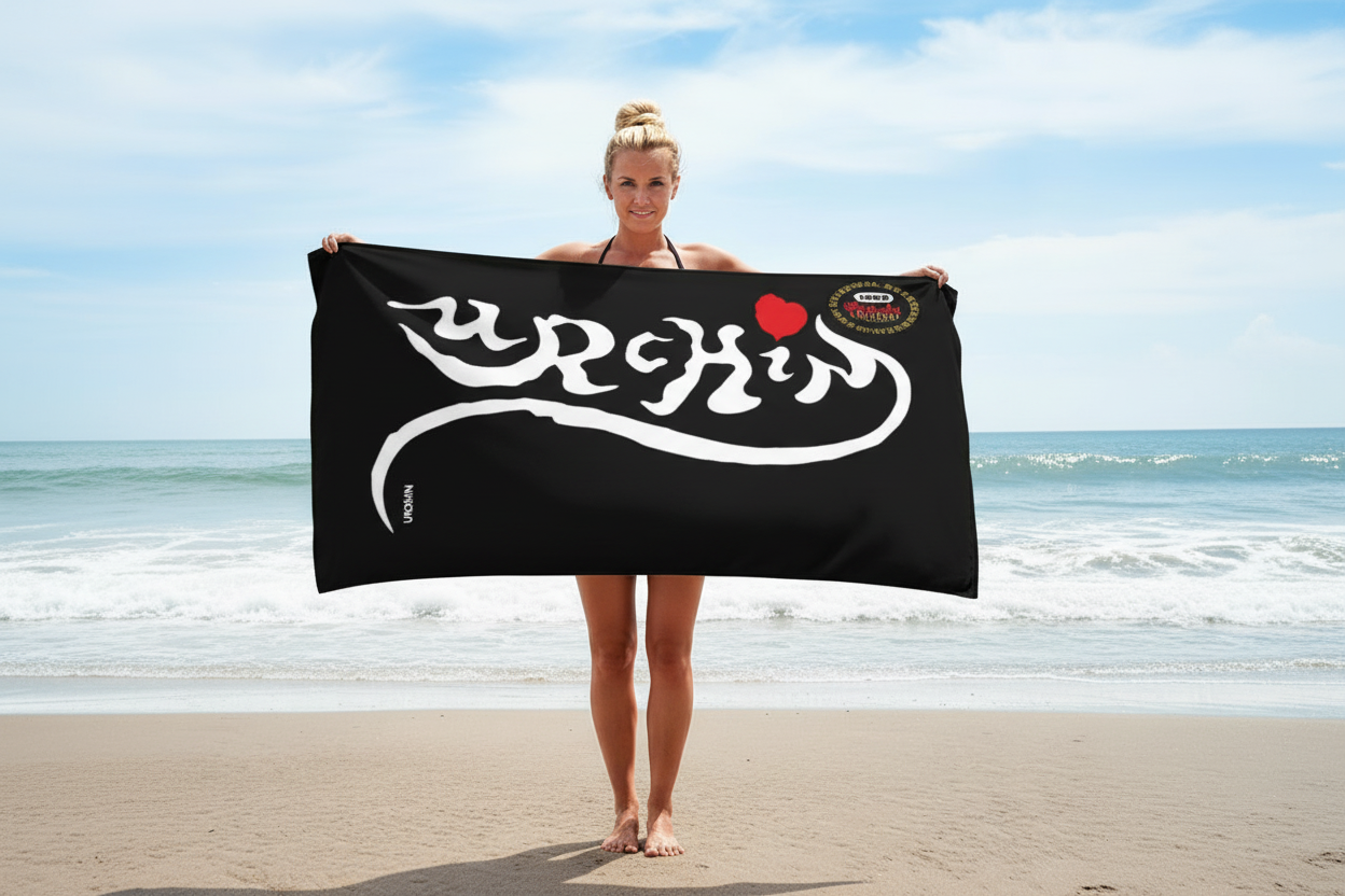 URCHIN Logo Towel. Black and White. Cotton Mix
