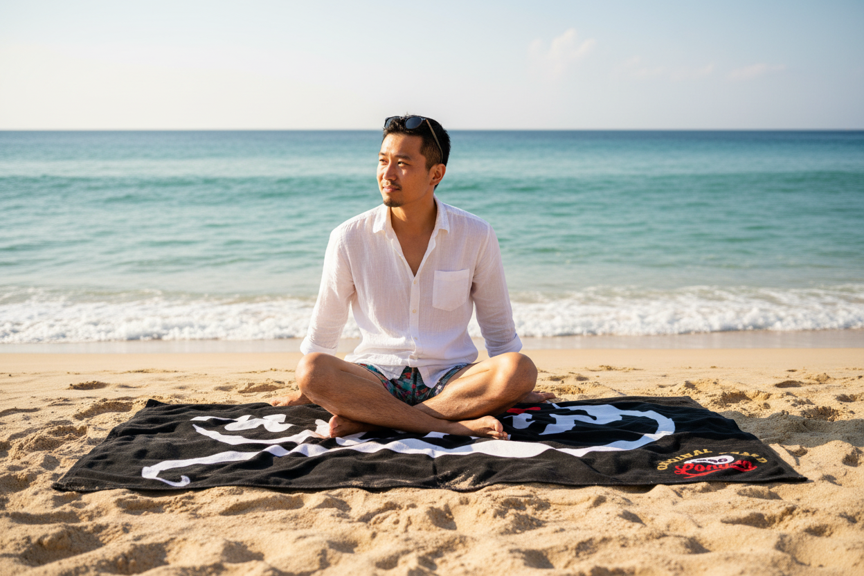 URCHIN Big Logo Towel. Black and White. Cotton Mix
