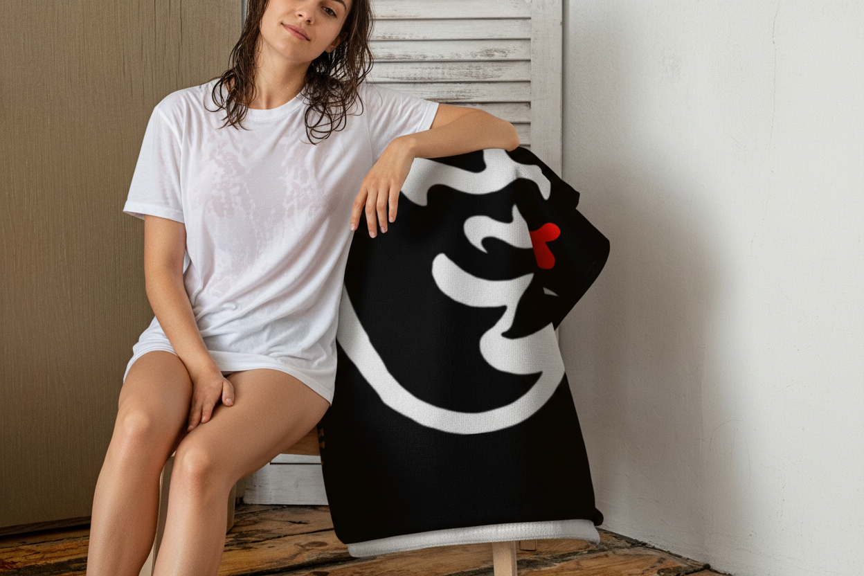 URCHIN Logo Towel. Black and White. Cotton Mix