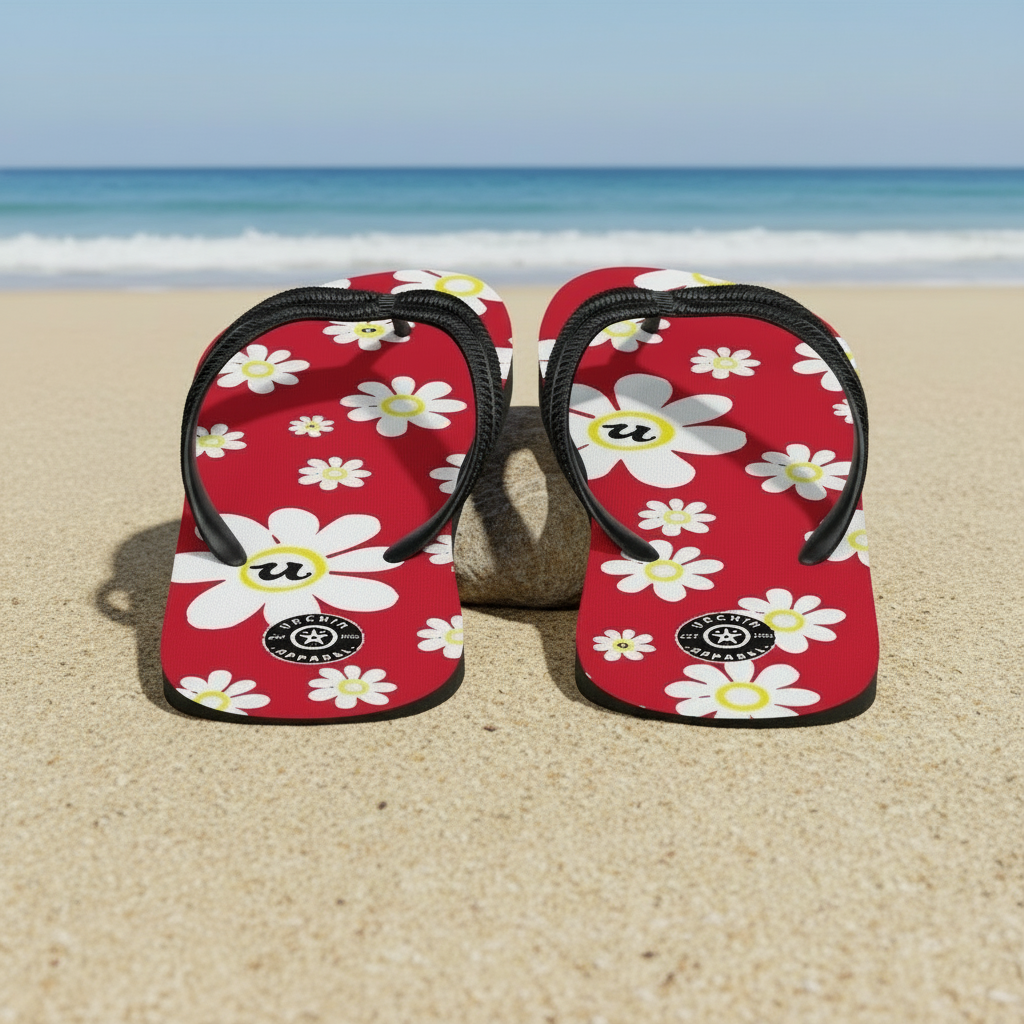 URCHIN Footwear. 'U DAISY' Red. Unisex Flip-Flops. Choice of 3 Sizes.