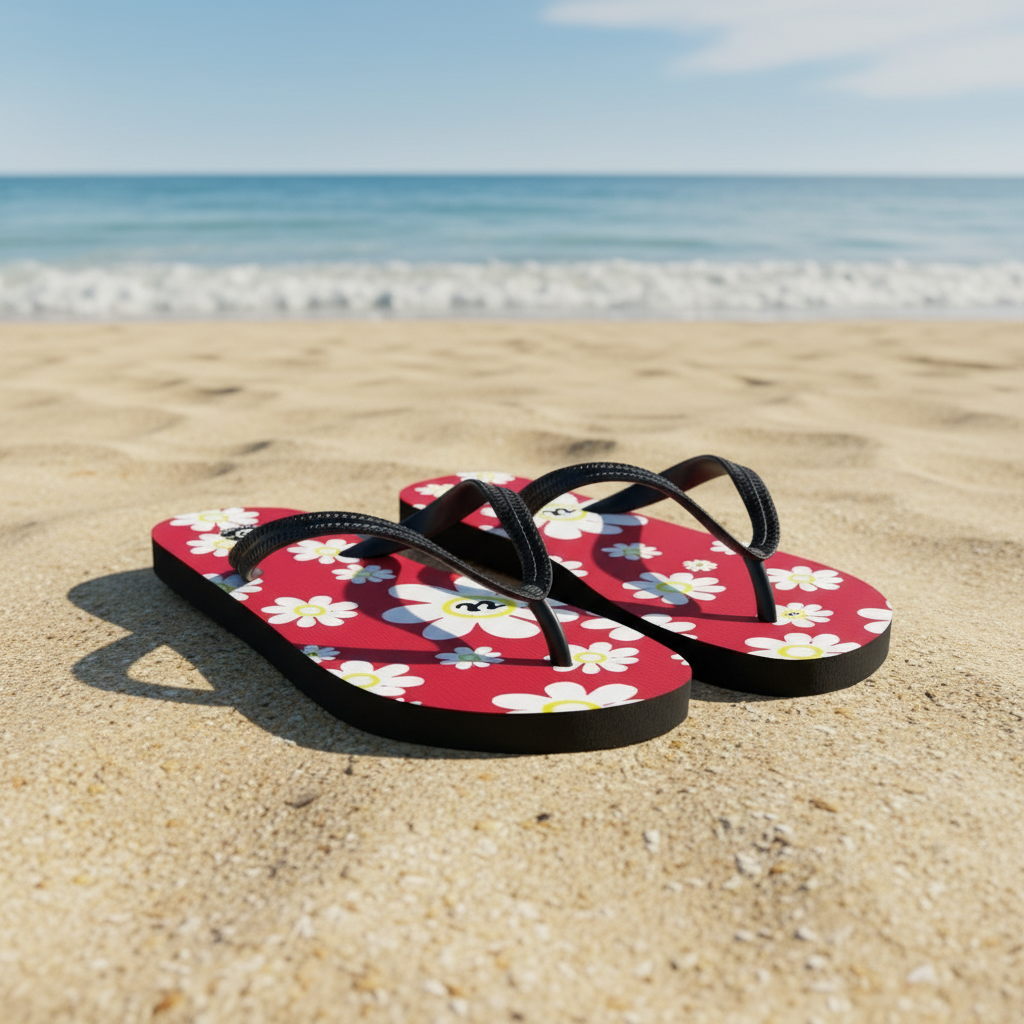 URCHIN Footwear. 'U DAISY' Red. Unisex Flip-Flops. Choice of 3 Sizes.