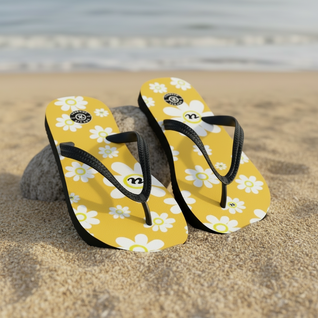 URCHIN Footwear. 'U DAISY' Mango Yellow. Unisex Flip-Flops. Choice of 3 Sizes.