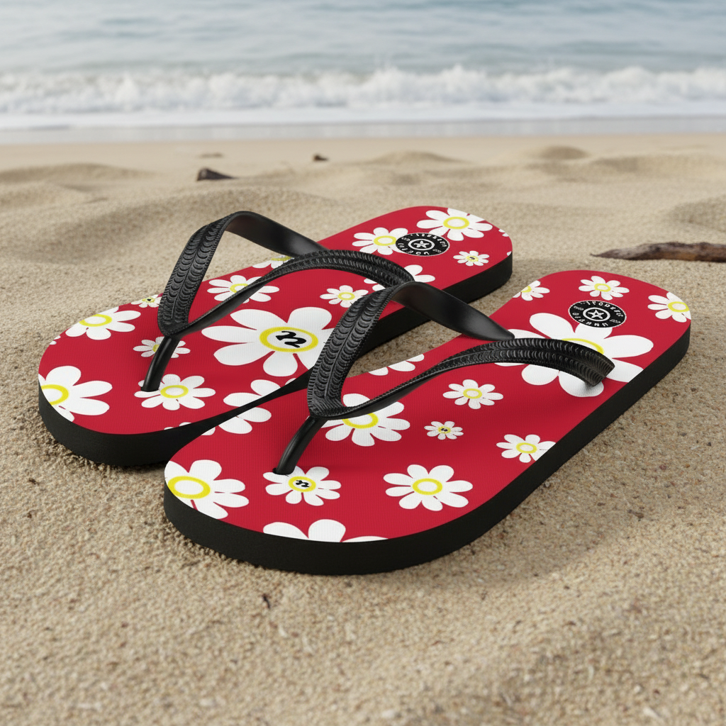 URCHIN Footwear. 'U DAISY' Red. Unisex Flip-Flops. Choice of 3 Sizes.