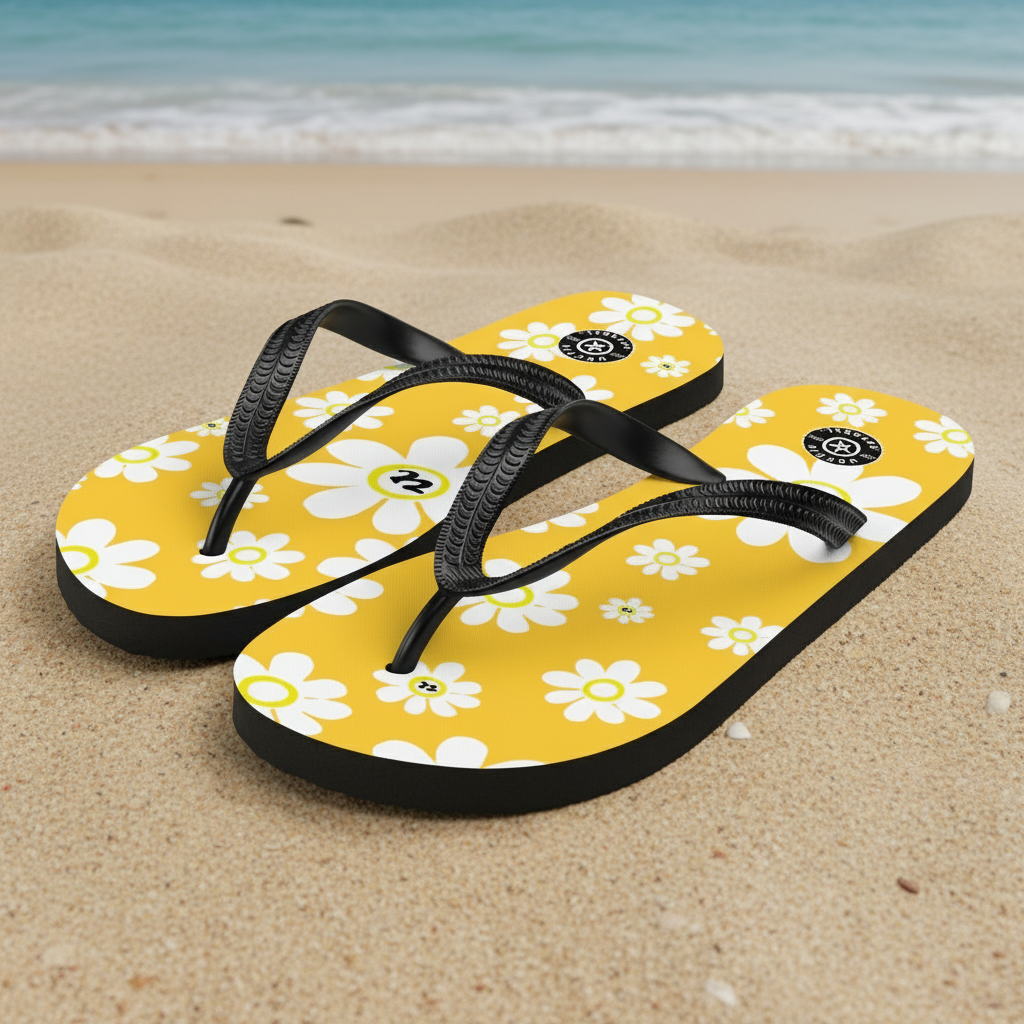 URCHIN Footwear. 'U DAISY' Mango Yellow. Unisex Flip-Flops. Choice of 3 Sizes.