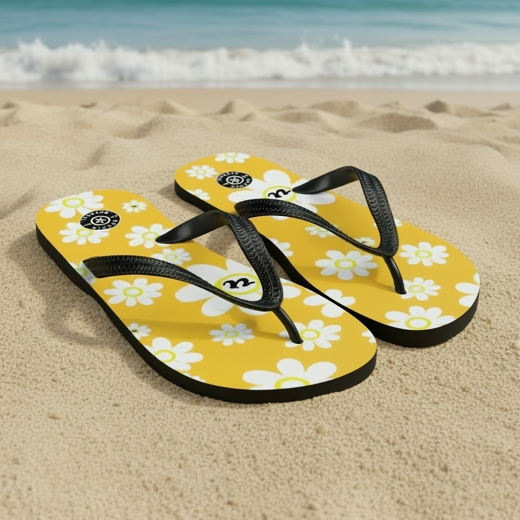 URCHIN Footwear. 'U DAISY' Mango Yellow. Unisex Flip-Flops. Choice of 3 Sizes.