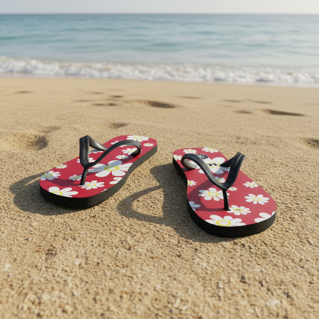 URCHIN Footwear. 'U DAISY' Red. Unisex Flip-Flops. Choice of 3 Sizes.