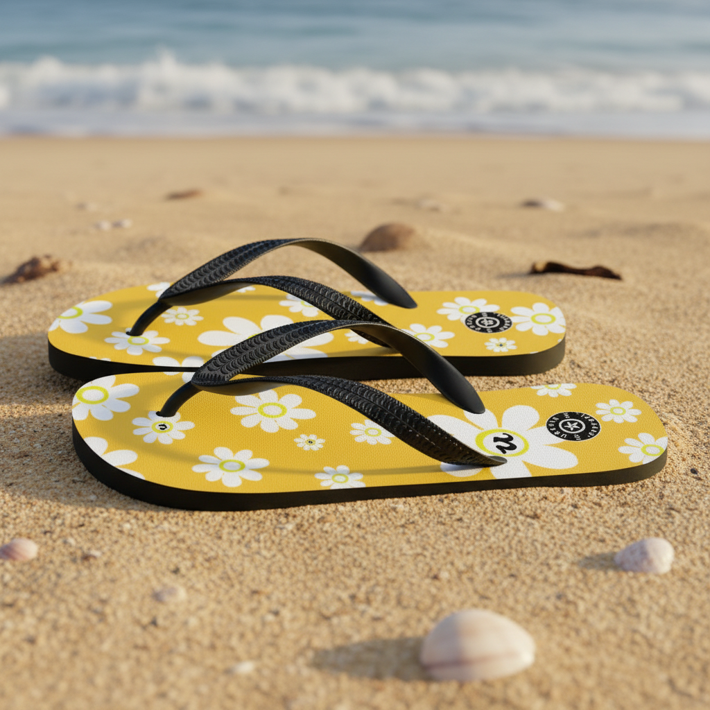 URCHIN Footwear. 'U DAISY' Mango Yellow. Unisex Flip-Flops. Choice of 3 Sizes.