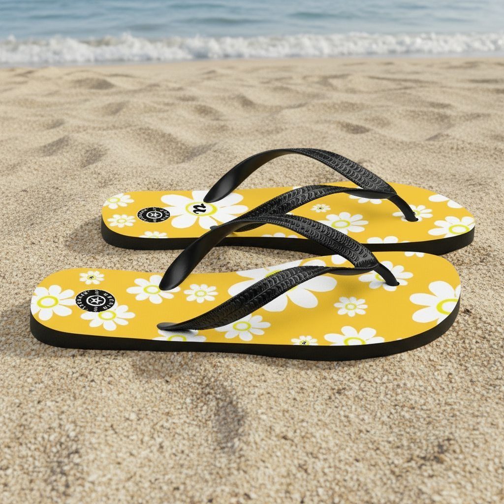 URCHIN Footwear. 'U DAISY' Mango Yellow. Unisex Flip-Flops. Choice of 3 Sizes.