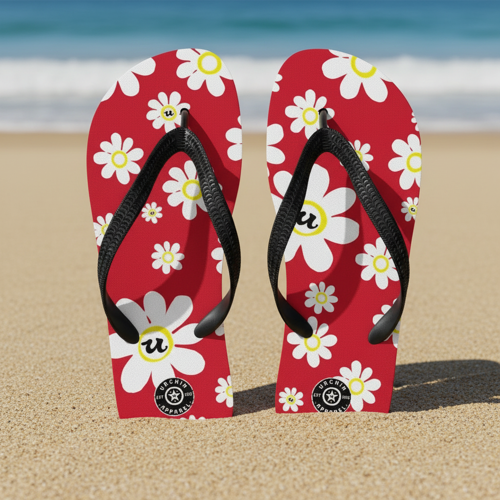 URCHIN Footwear. 'U DAISY' Red. Unisex Flip-Flops. Choice of 3 Sizes.