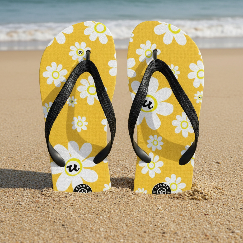 URCHIN Footwear. 'U DAISY' Mango Yellow. Unisex Flip-Flops. Choice of 3 Sizes.