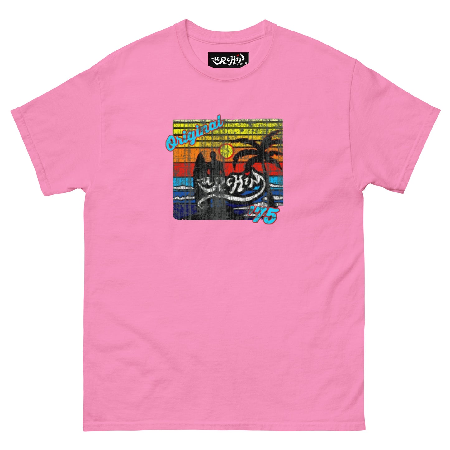 URCHIN-'SURFER SUNRISE-Original '75' Square Logo. Cotton T Shirt. Choice of Colours. Unisex.