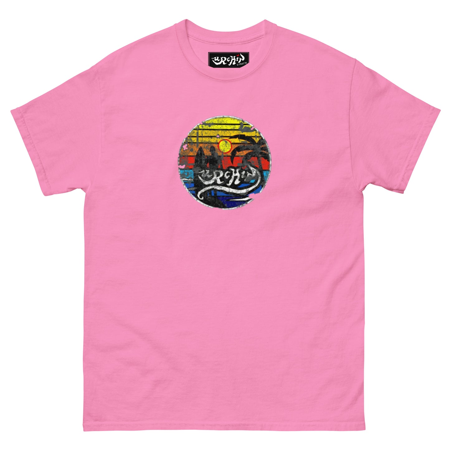 URCHIN -'SURFER SUNRISE'. Round. Cotton T Shirt. Choice of Colours. Unisex.