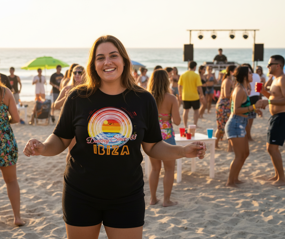 URCHIN 'Ibiza Sunset Spin' Unisex T Shirt. Dark Colours