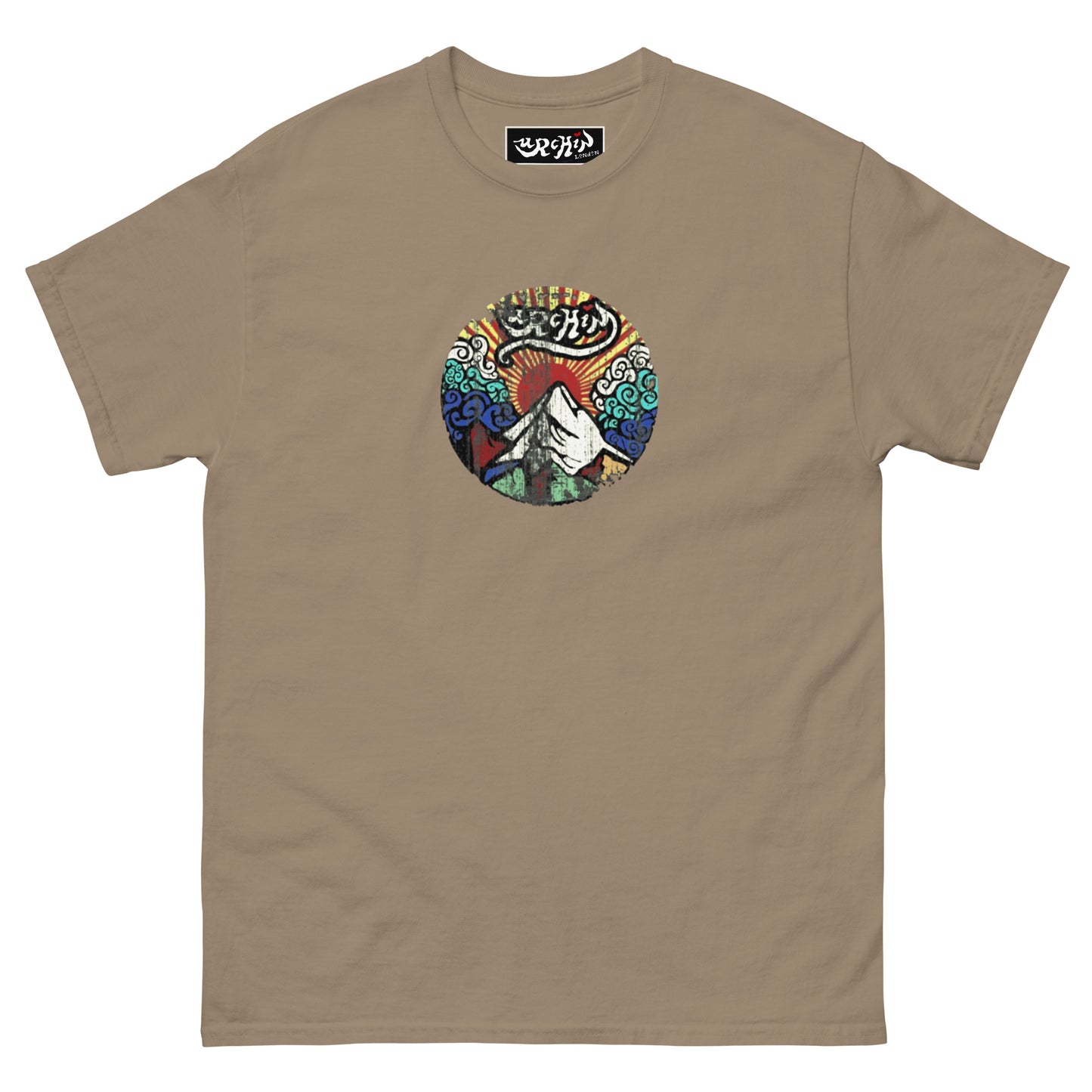 URCHIN -'Mountain Sunrise' Urchin Logo. Cotton T Shirt. Choice of Colours. Unisex.