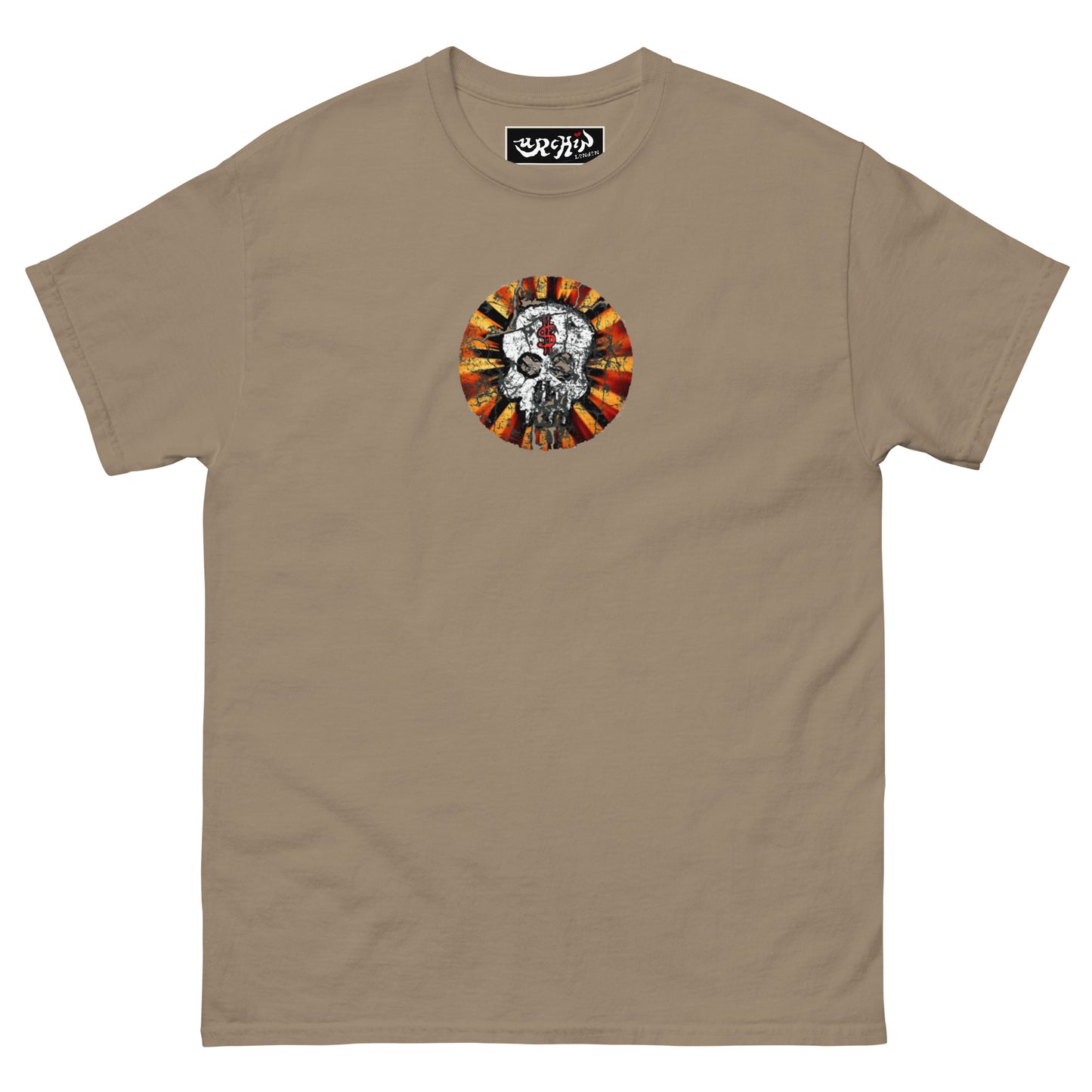 URCHIN -'DOLLAR SKULL' Cotton T Shirt. Choice of Dark Colours. Unisex.