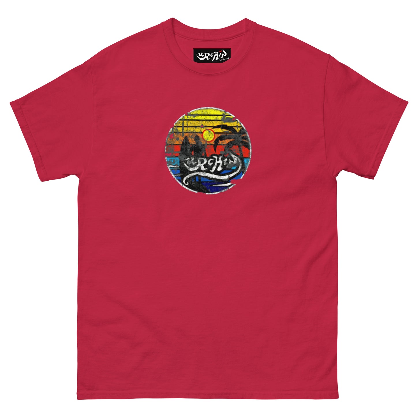 URCHIN -'SURFER SUNRISE'. Round. Cotton T Shirt. Choice of Colours. Unisex.