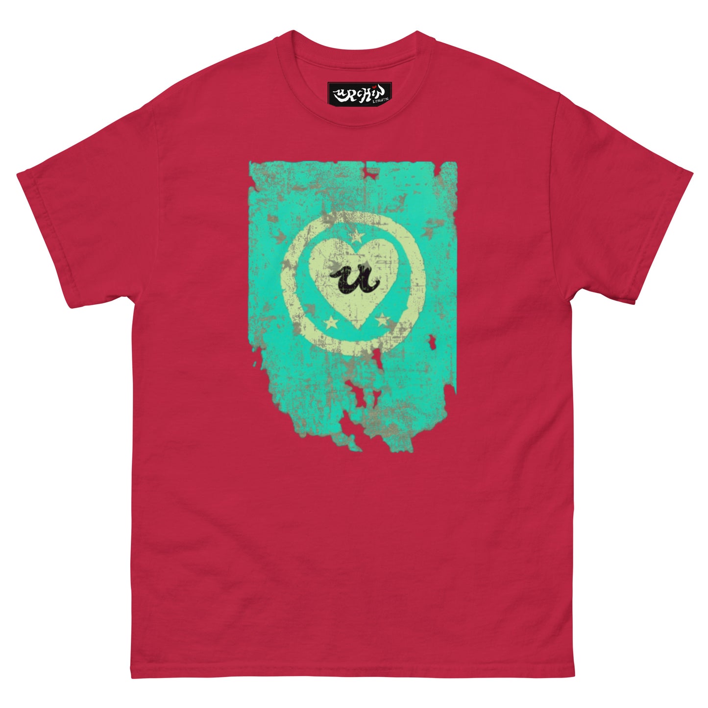 URCHIN Clothes -'LOVE U' Cream on Blue- Old Poster. Cotton T Shirt. Choice of Colours. Unisex.