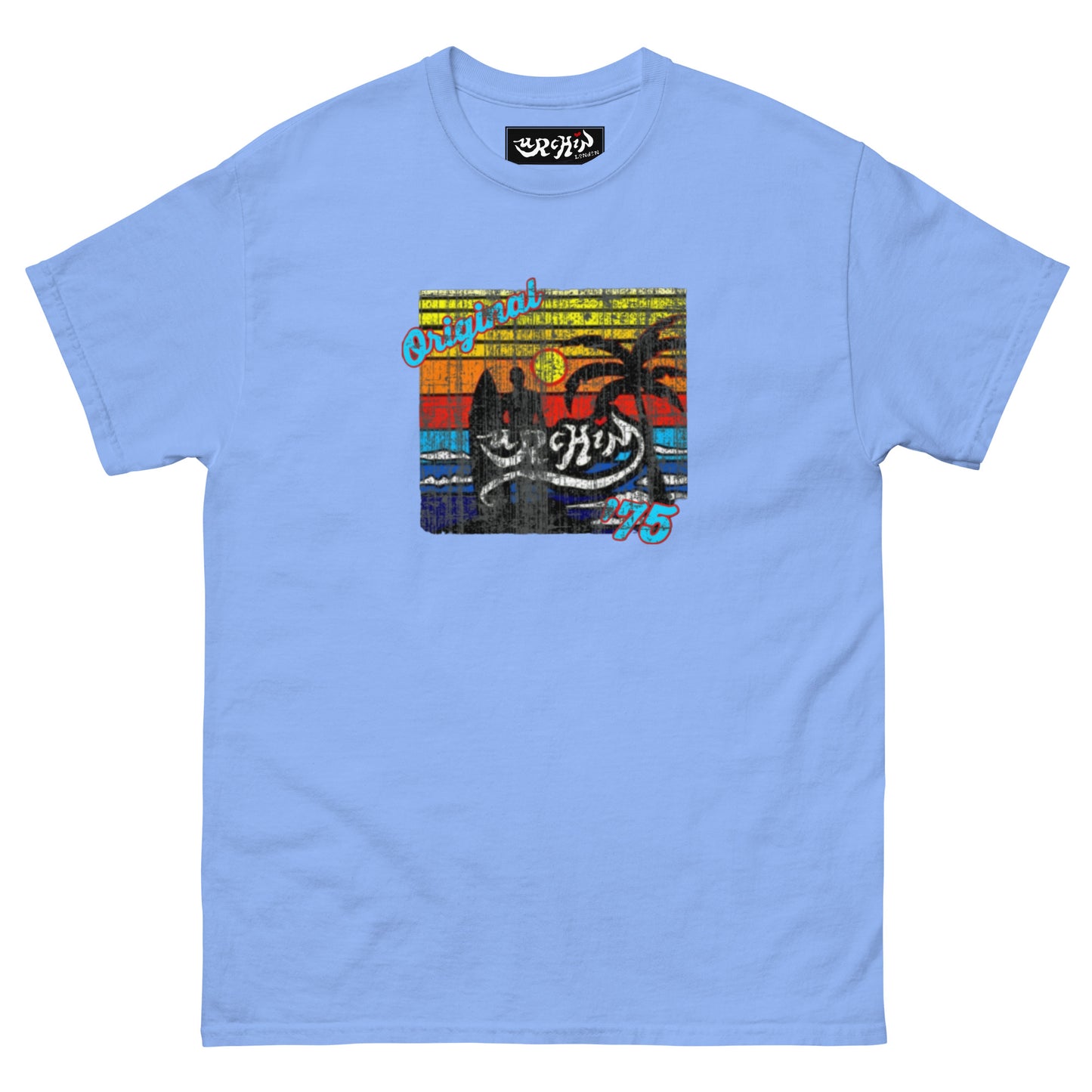 URCHIN-'SURFER SUNRISE-Original '75' Square Logo. Cotton T Shirt. Choice of Colours. Unisex.