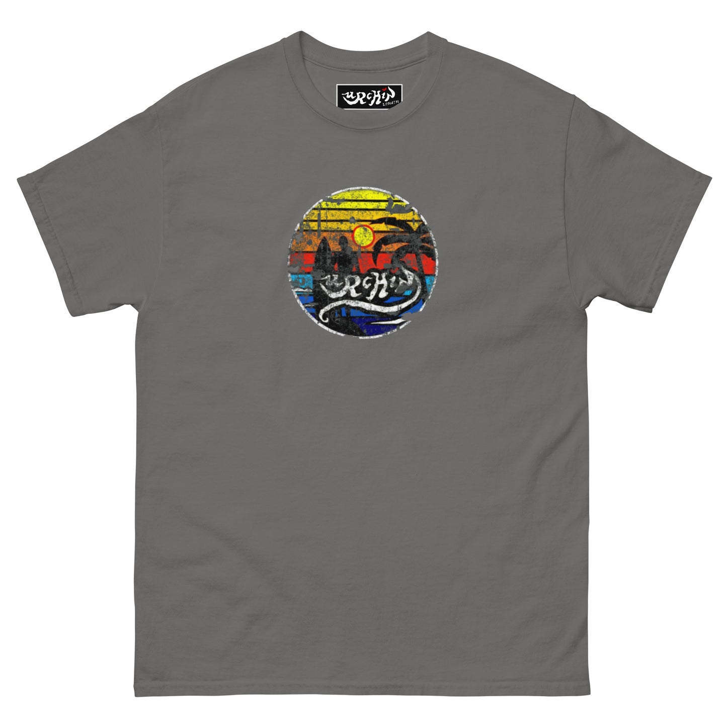 URCHIN -'SURFER SUNRISE'. Round. Cotton T Shirt. Choice of Colours. Unisex.