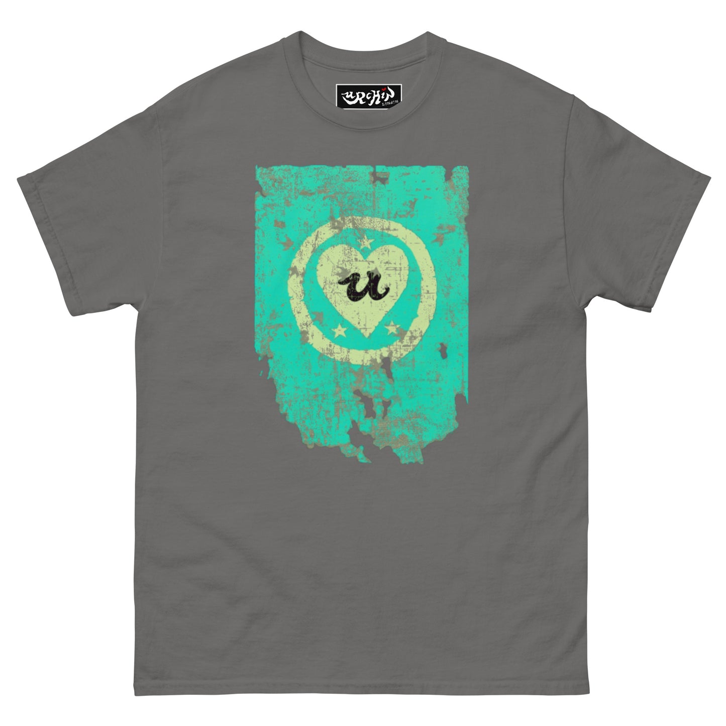 URCHIN Clothes -'LOVE U' Cream on Blue- Old Poster. Cotton T Shirt. Choice of Colours. Unisex.