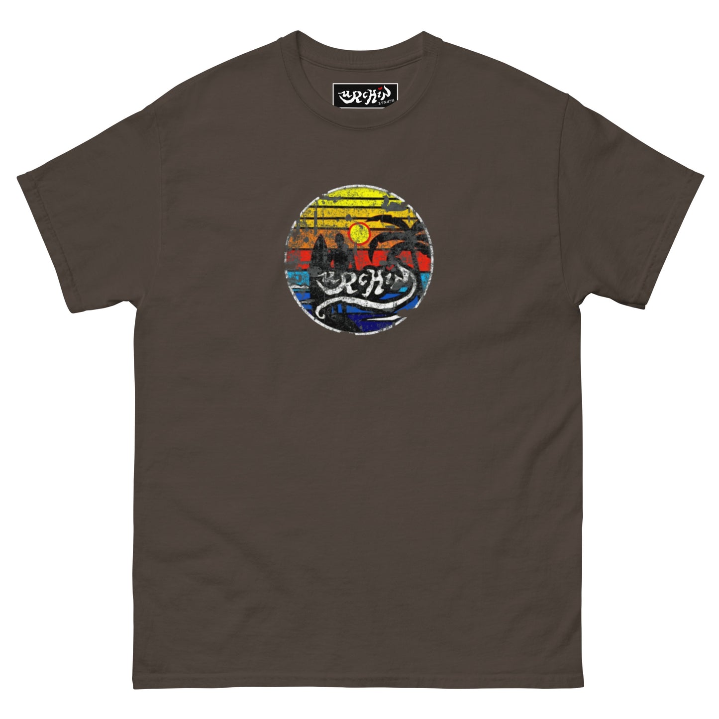 URCHIN -'SURFER SUNRISE'. Round. Cotton T Shirt. Choice of Colours. Unisex.