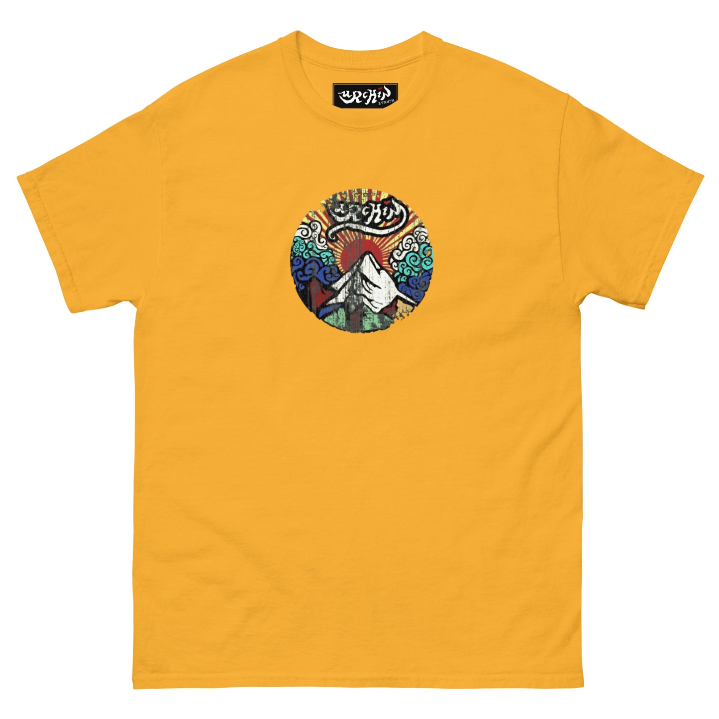 URCHIN -'Mountain Sunrise' Urchin Logo. Cotton T Shirt. Choice of Colours. Unisex.