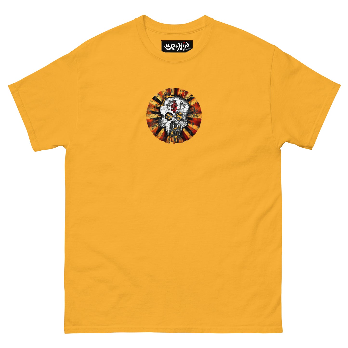 URCHIN -'DOLLAR SKULL' Cotton T Shirt. Choice of Light Colours. Unisex.