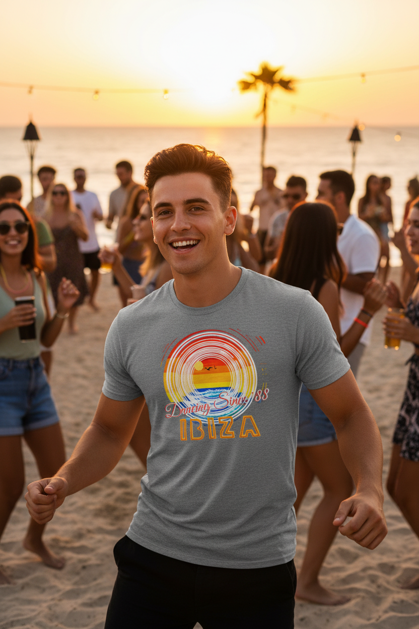 URCHIN 'Ibiza Sunset Spin' Unisex T Shirt. Dark Colours