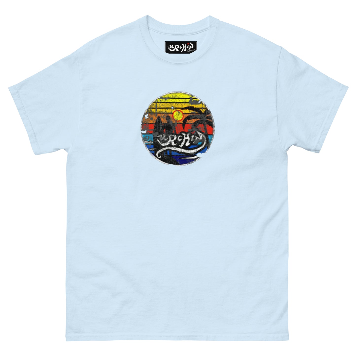 URCHIN -'SURFER SUNRISE'. Round. Cotton T Shirt. Choice of Colours. Unisex.