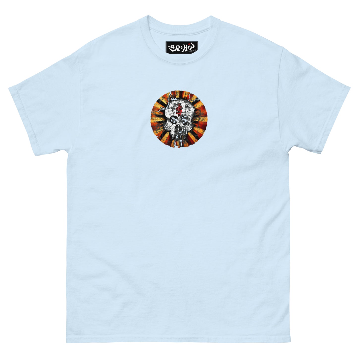 URCHIN -'DOLLAR SKULL' Cotton T Shirt. Choice of Light Colours. Unisex.