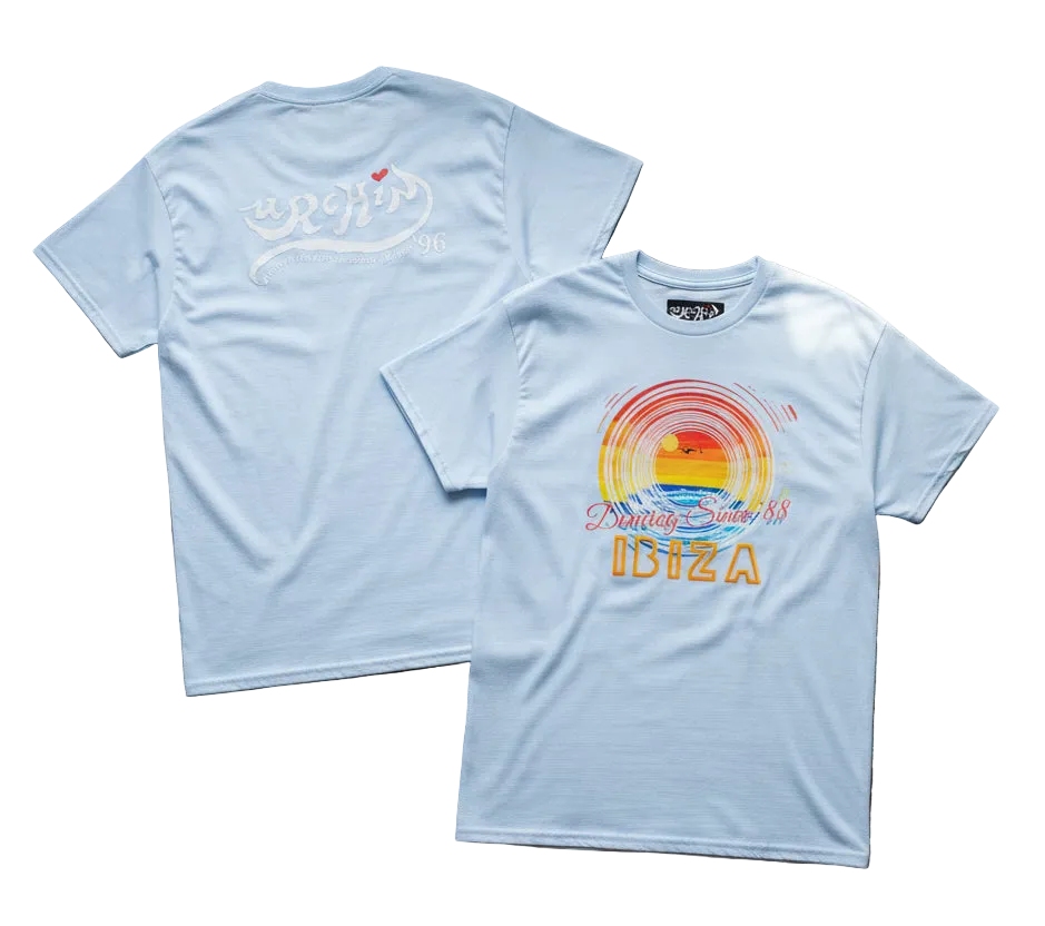 URCHIN 'Ibiza Sunset Spin' Unisex T Shirt. Light Colours.