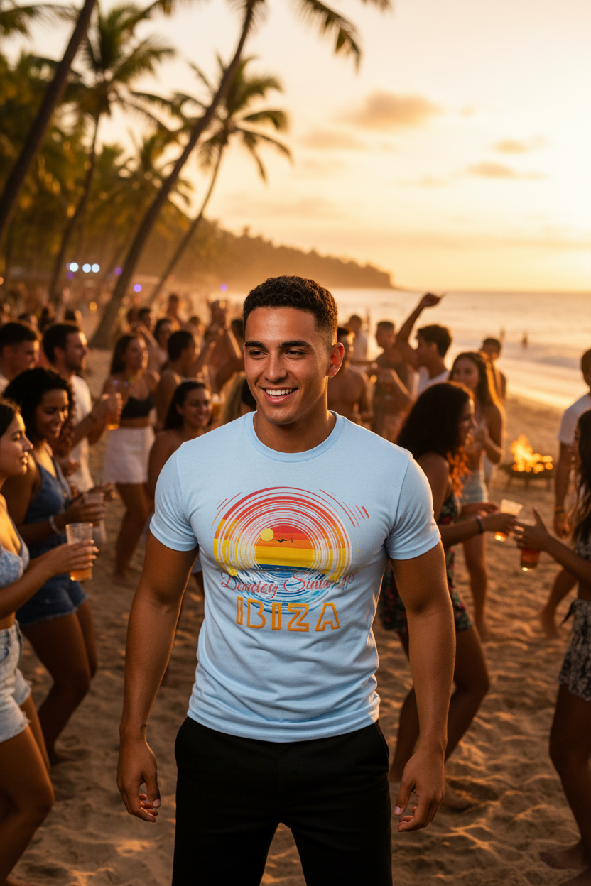 URCHIN 'Ibiza Sunset Spin' Unisex T Shirt. Light Colours.