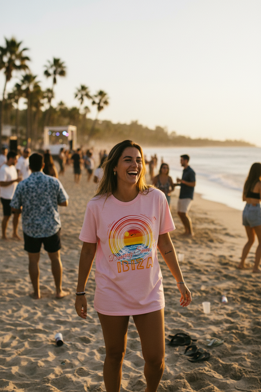 URCHIN 'Ibiza Sunset Spin' Unisex T Shirt. Light Colours.