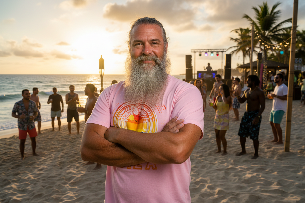 URCHIN 'Ibiza Sunset Spin' Unisex T Shirt. Light Colours.