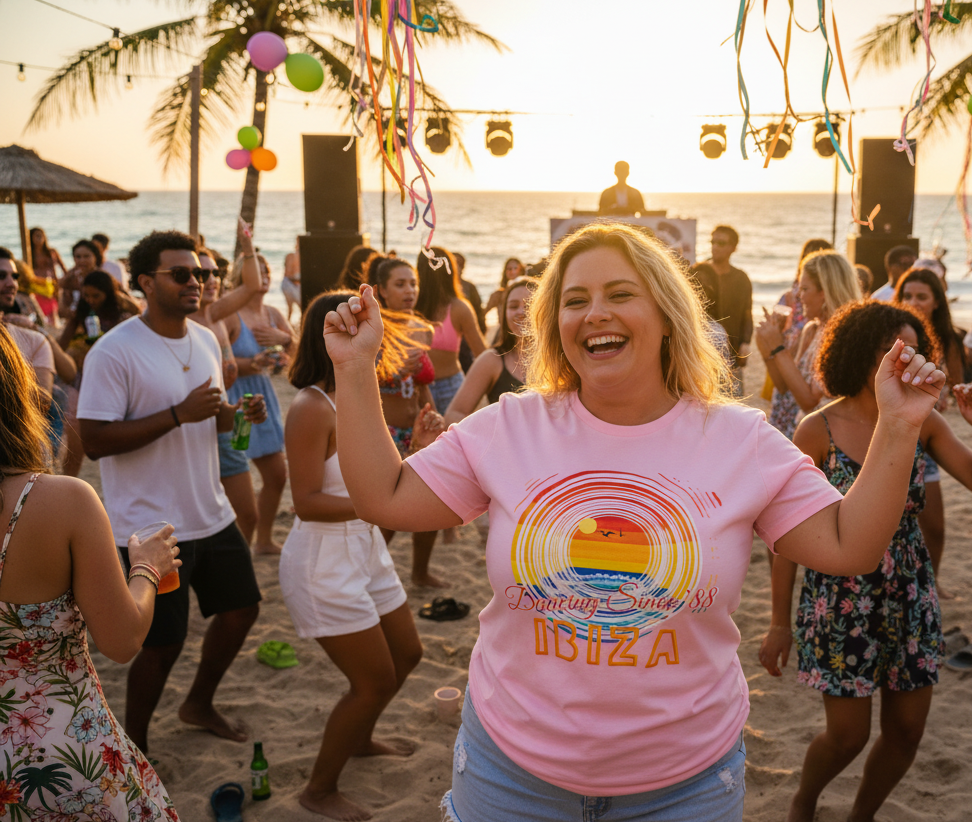 URCHIN 'Ibiza Sunset Spin' Unisex T Shirt. Light Colours.