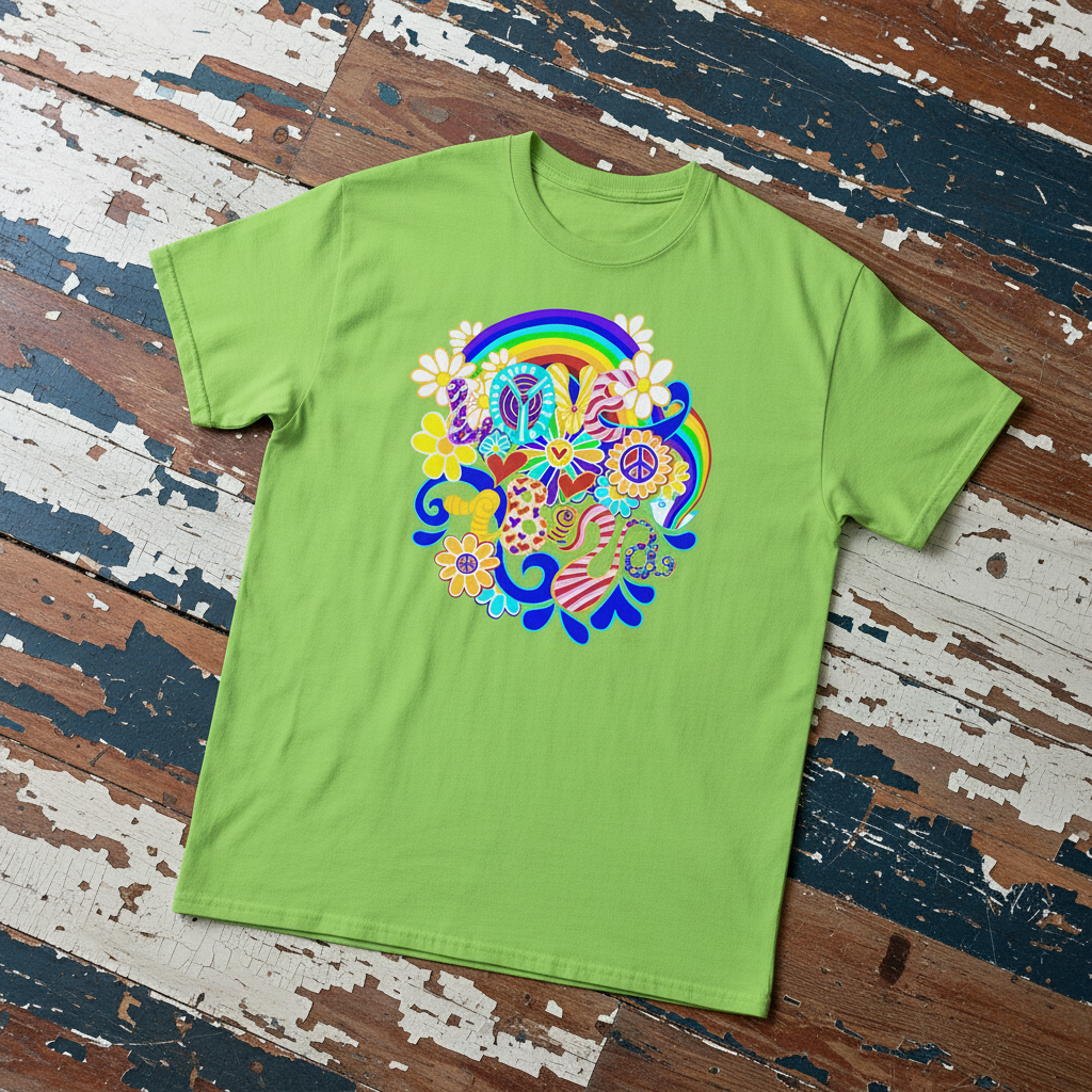 URCHIN 'LOVE IBIZA' Retro Hippy Graphic T-Shirt - Unisex '70s Summer Vibe Streetwear. Light Colours