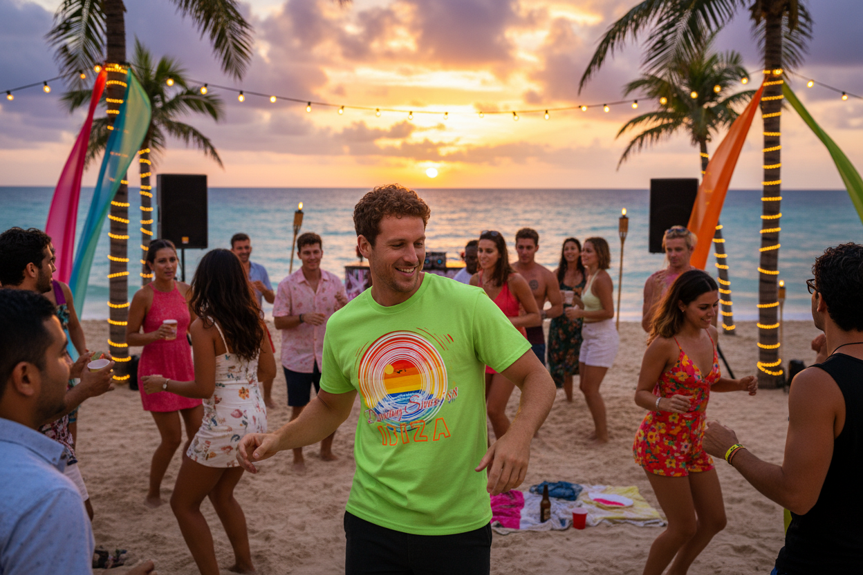 URCHIN 'Ibiza Sunset Spin' Unisex T Shirt. Light Colours.