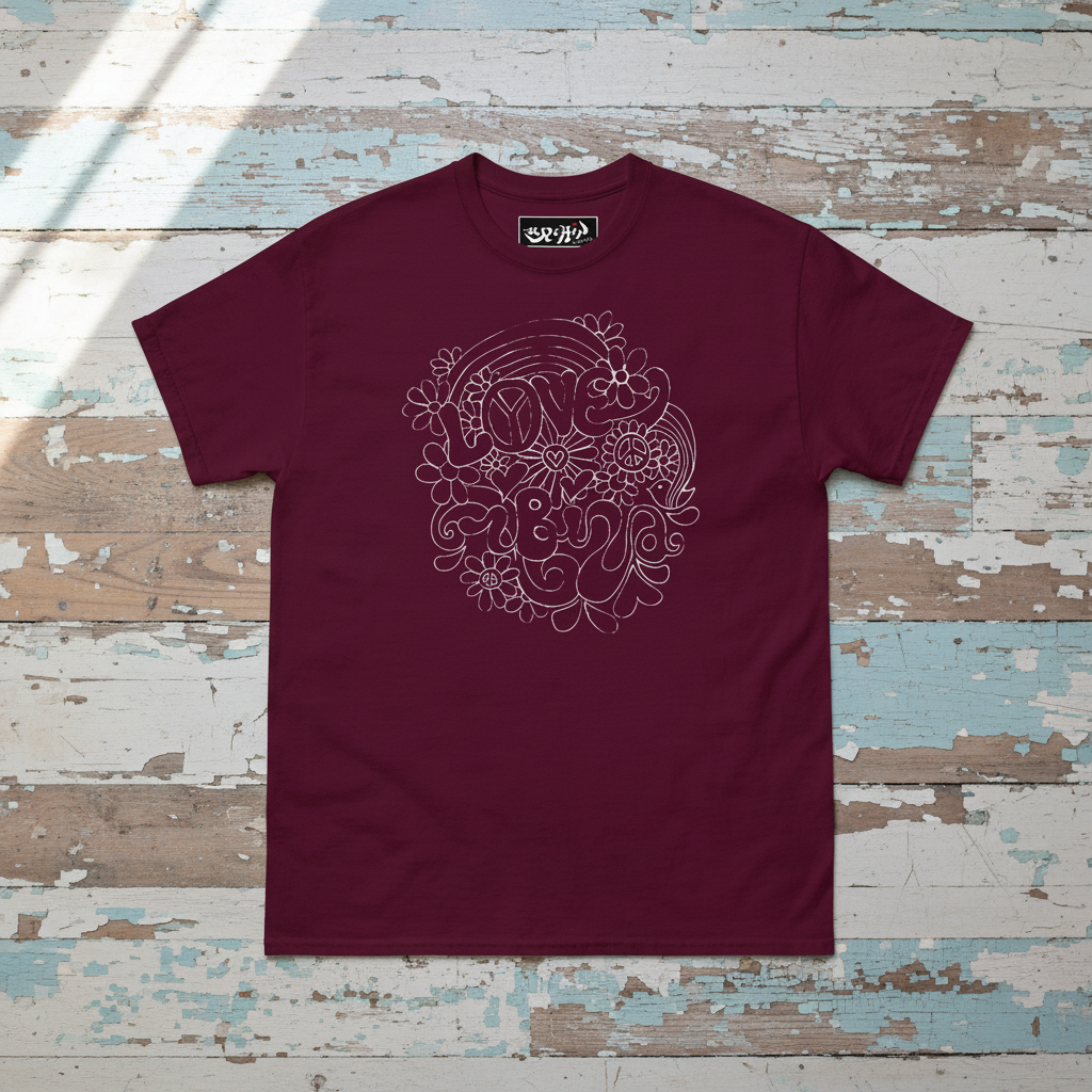 URCHIN 'LOVE IBIZA' Retro Hippy Style Graphic. White Print. Unisex T Shirt