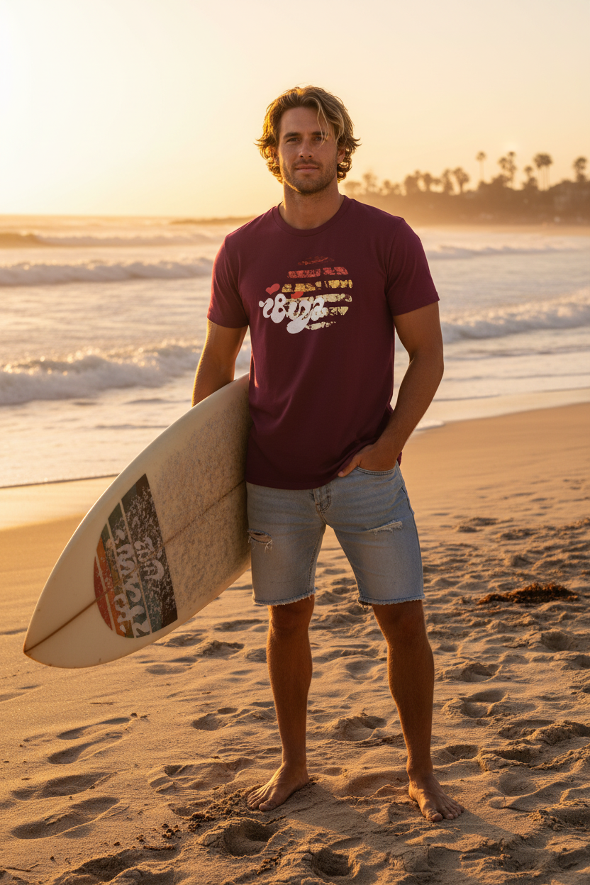 URCHIN 'Urchin Sun' Retro Look. Distressed. Unisex T Shirt. Dark Colours.