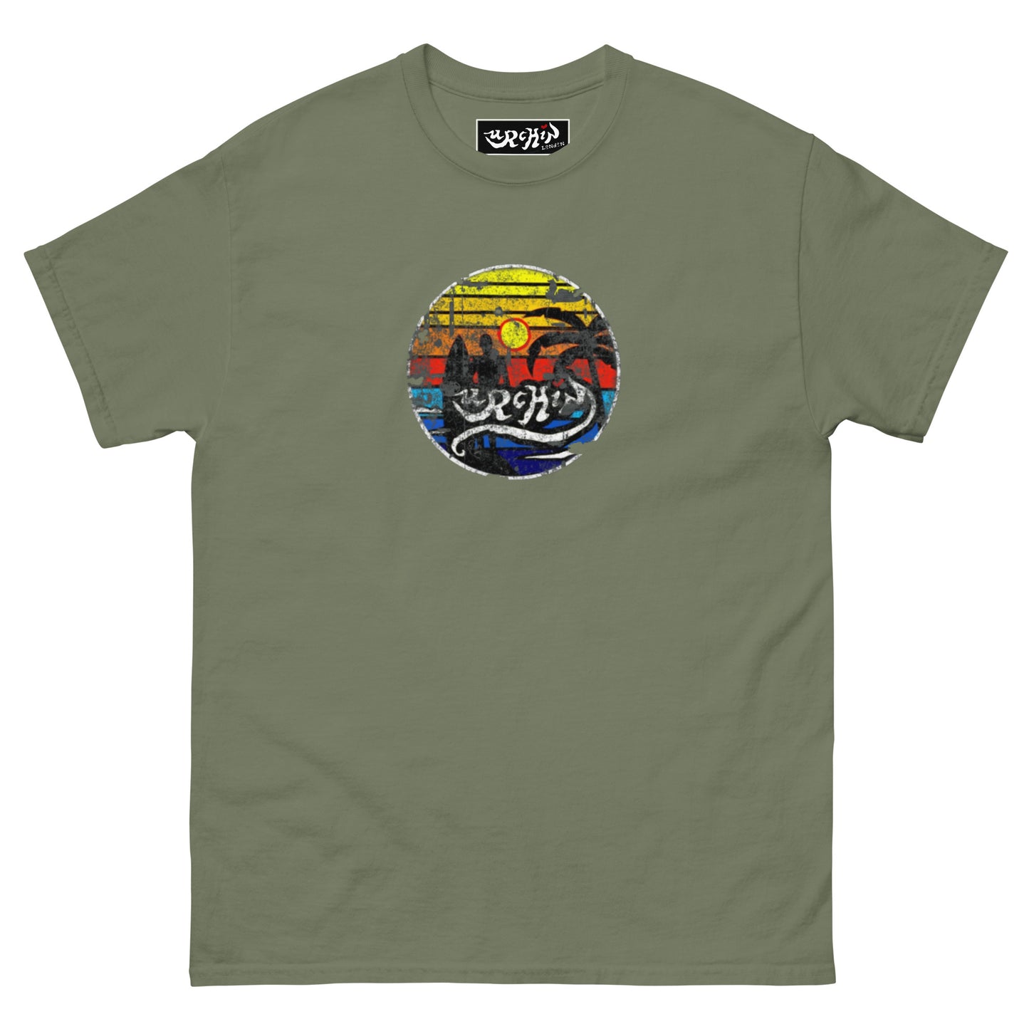URCHIN -'SURFER SUNRISE'. Round. Cotton T Shirt. Choice of Colours. Unisex.