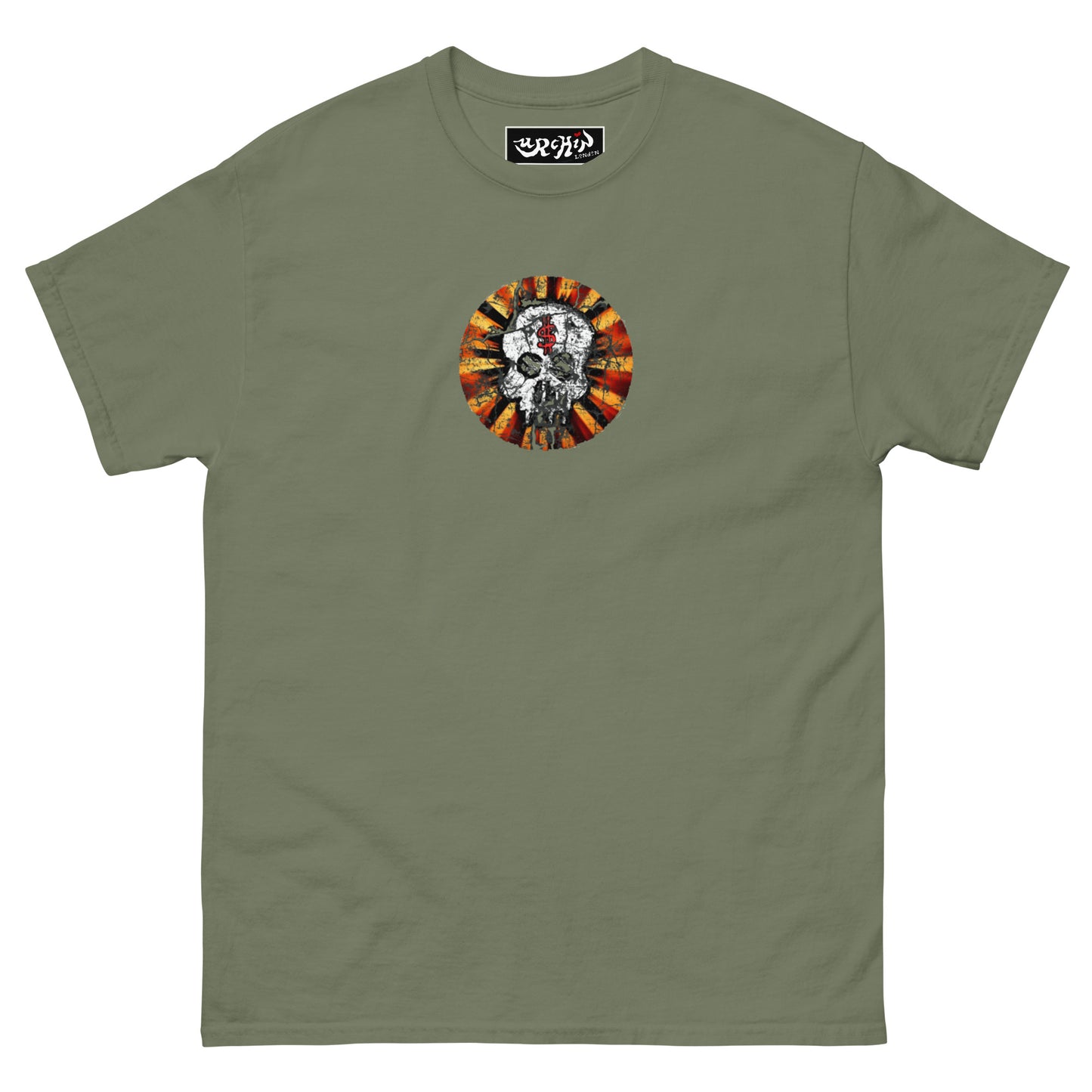 URCHIN -'DOLLAR SKULL' Cotton T Shirt. Choice of Light Colours. Unisex.