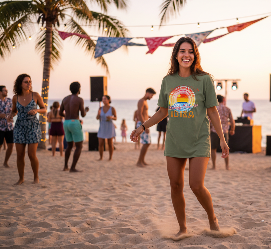 URCHIN 'Ibiza Sunset Spin' Unisex T Shirt. Dark Colours