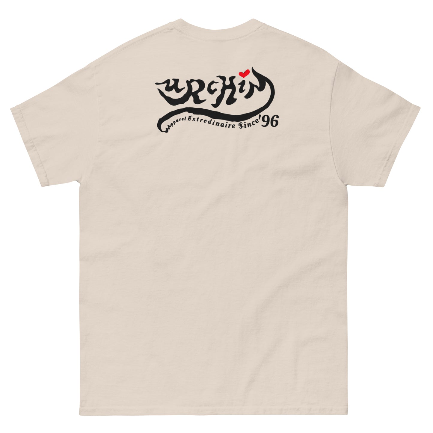 URCHIN Clothes -'LOVE U' Cream on Blue- Old Poster. Cotton T Shirt. Choice of Colours. Unisex.