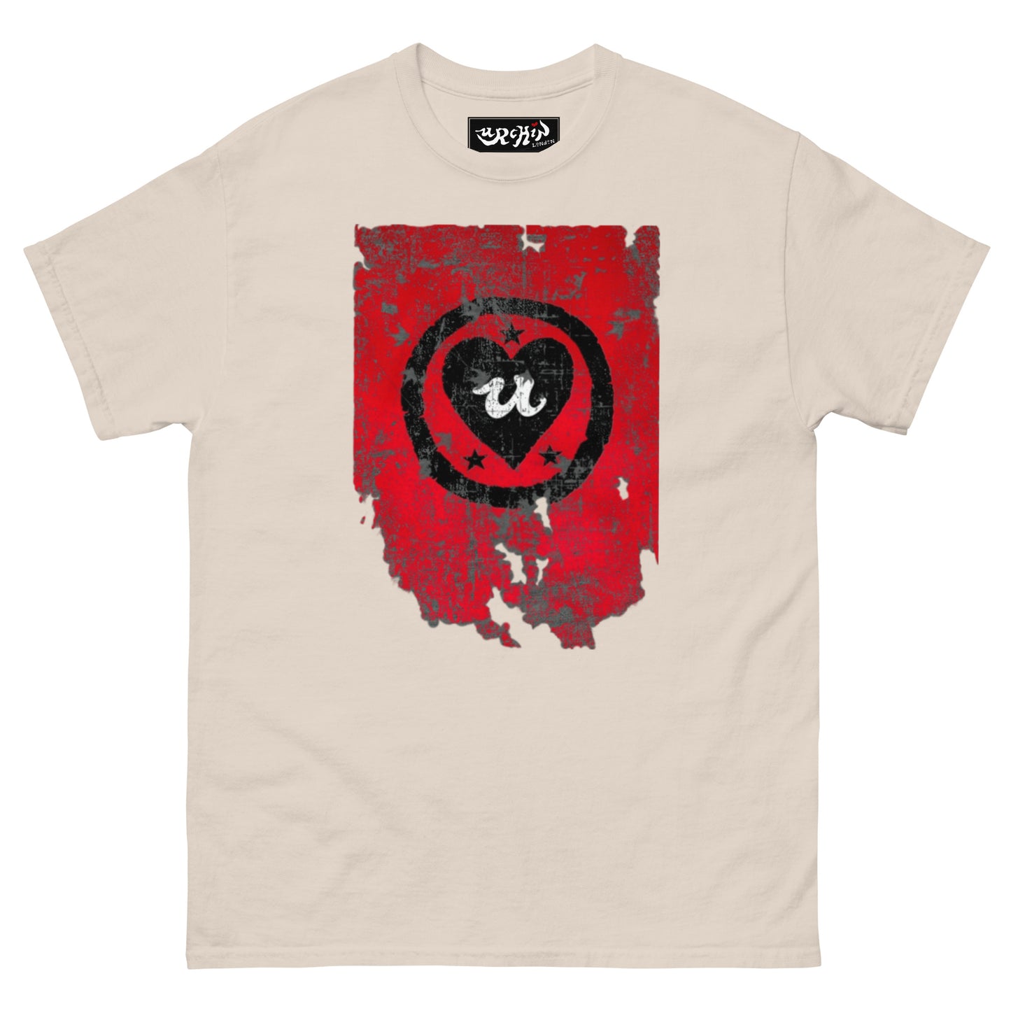 URCHIN Clothes -'LOVE U' Black on Red- Old Poster. Cotton T Shirt. Choice of Colours. Unisex.